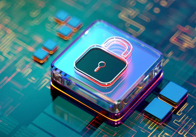 A circuit board with a component with a padlock image on it.
