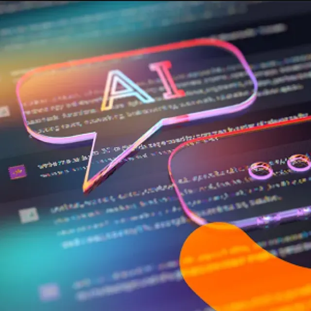 A screen with messages and the word AI in a speech bubble over it.