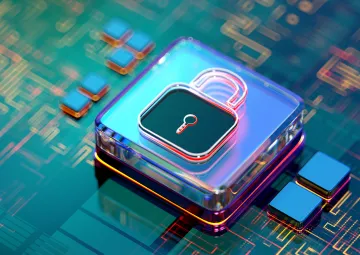 A circuit board with a component with a padlock image on it.